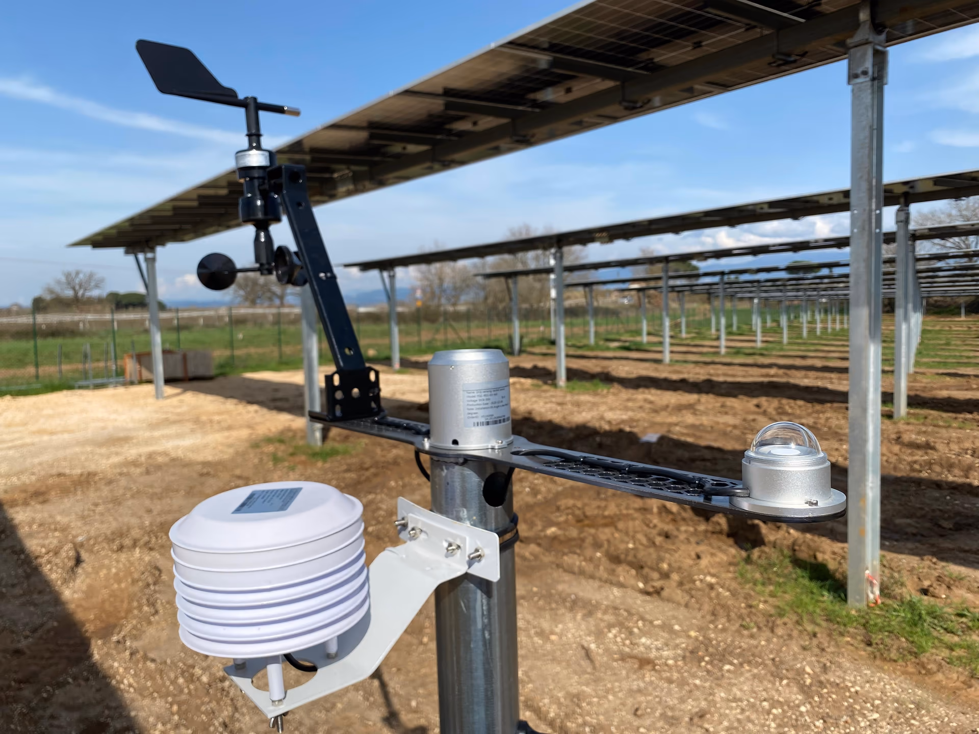 Close-up of the anemometer, radiation shield and pyranometer on a station