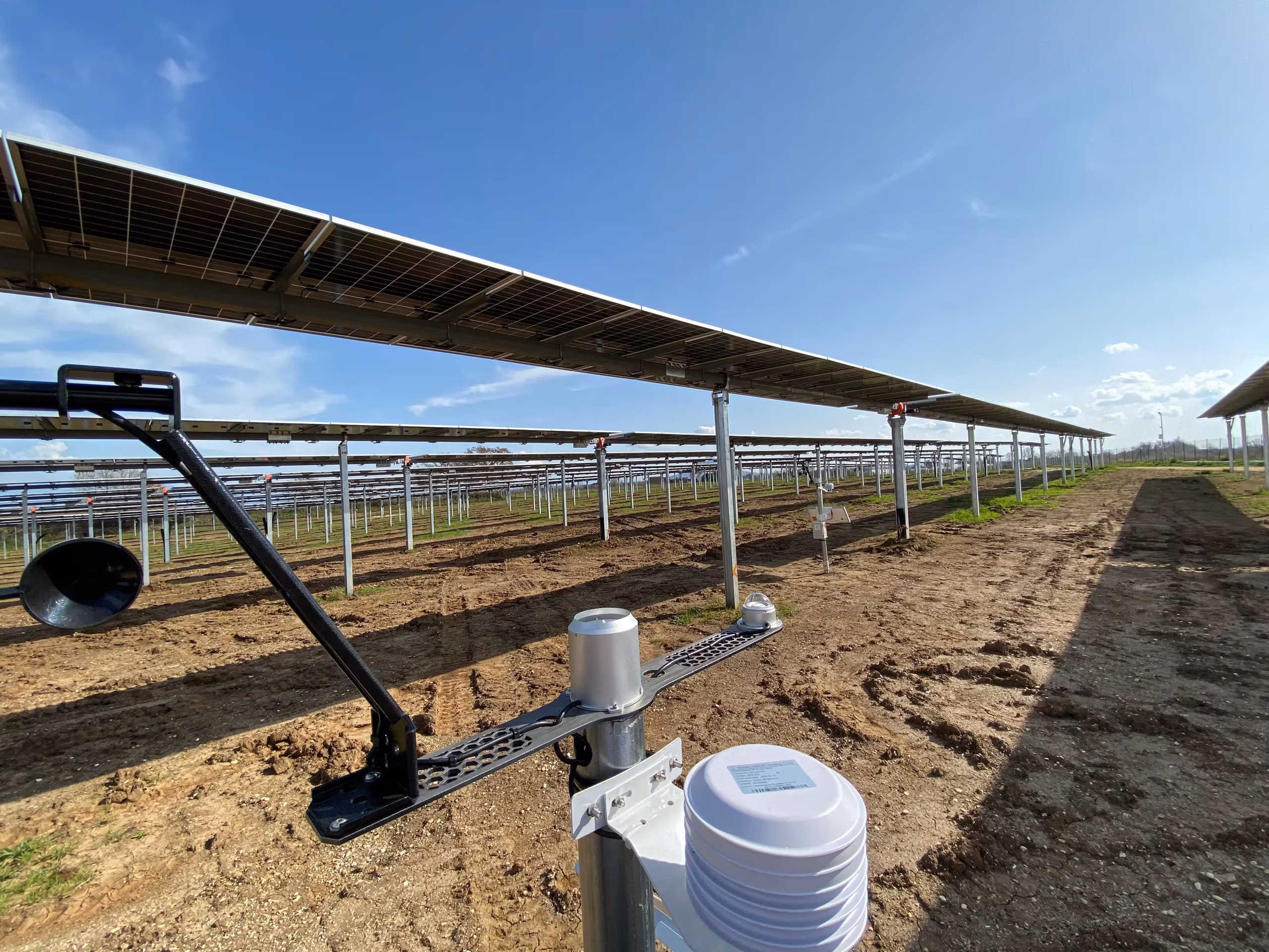 A station installed along the panel rows of an agrivoltaic plant